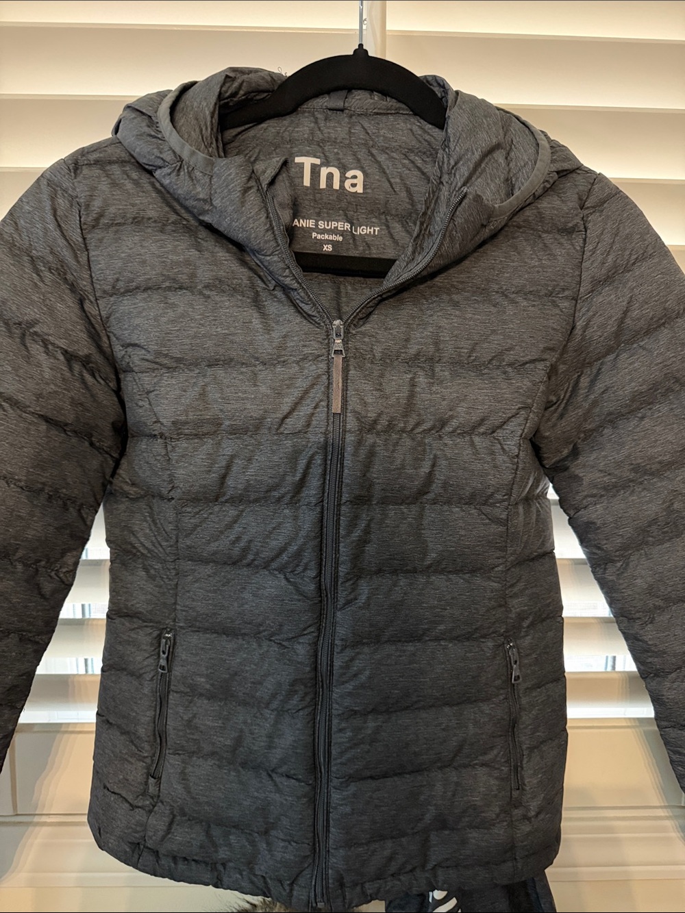 TNA Hooded Packable Puffer Jacket - Charcoal